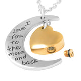 Cremation Necklace - Son/Daughter Crescent Moon & Heart Charm Cremation Urn Necklace