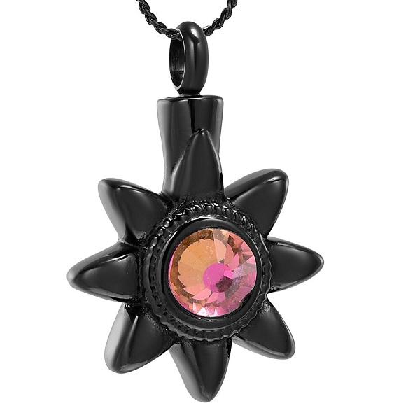 Cremation Necklace - Sun Star With Rhinestone Inlay Cremation Urn Necklace