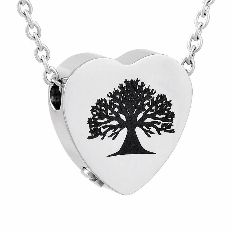 Cremation Necklace - Tree Of Life Inside A Heart Cremation Urn Necklace