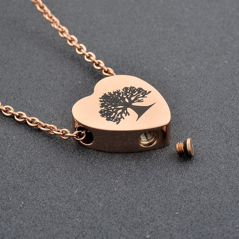 Cremation Necklace - Tree Of Life Inside A Heart Cremation Urn Necklace