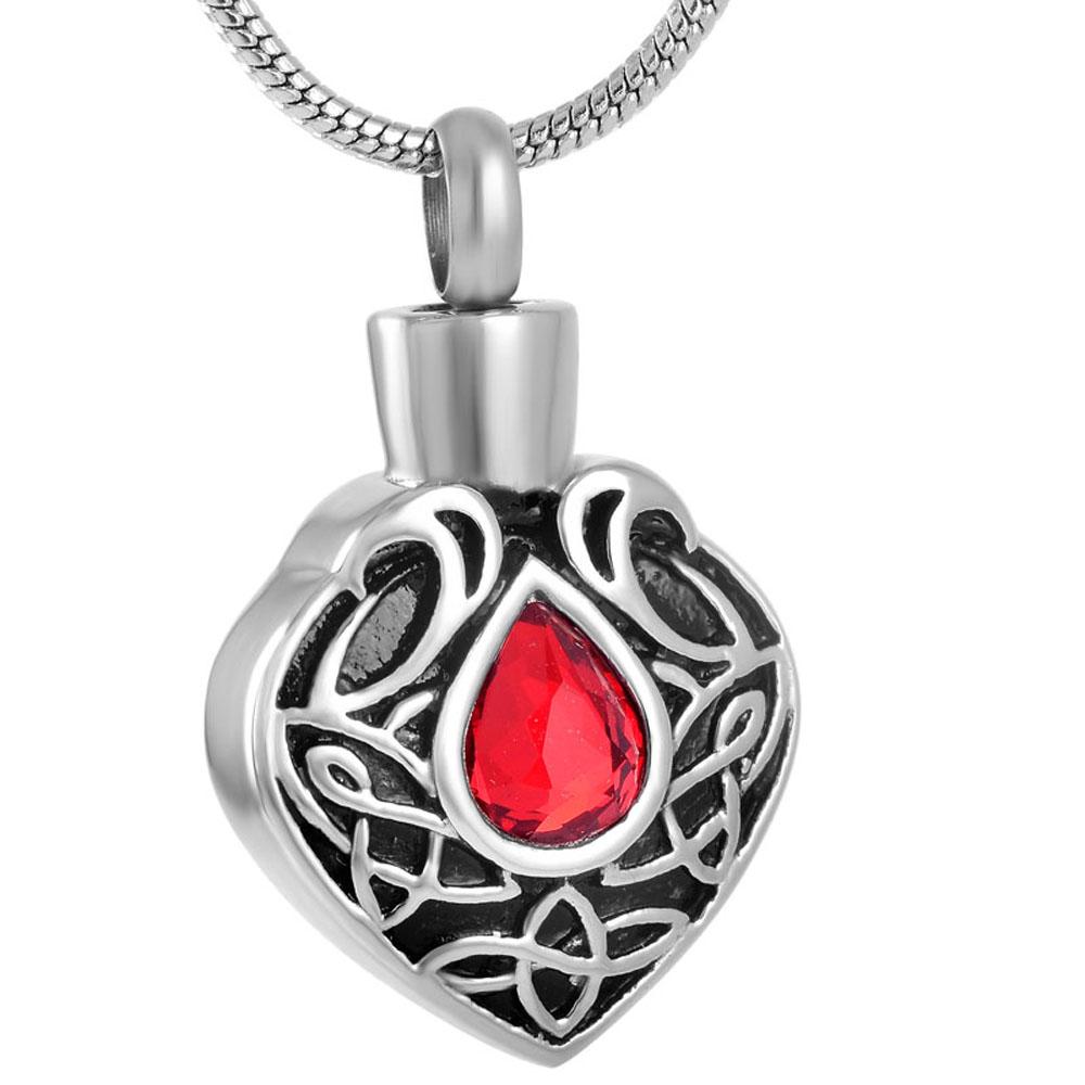 Cremation Necklace - Vintage Heart Shaped Cremation Urn Necklaces With Rhinestone Gemstone