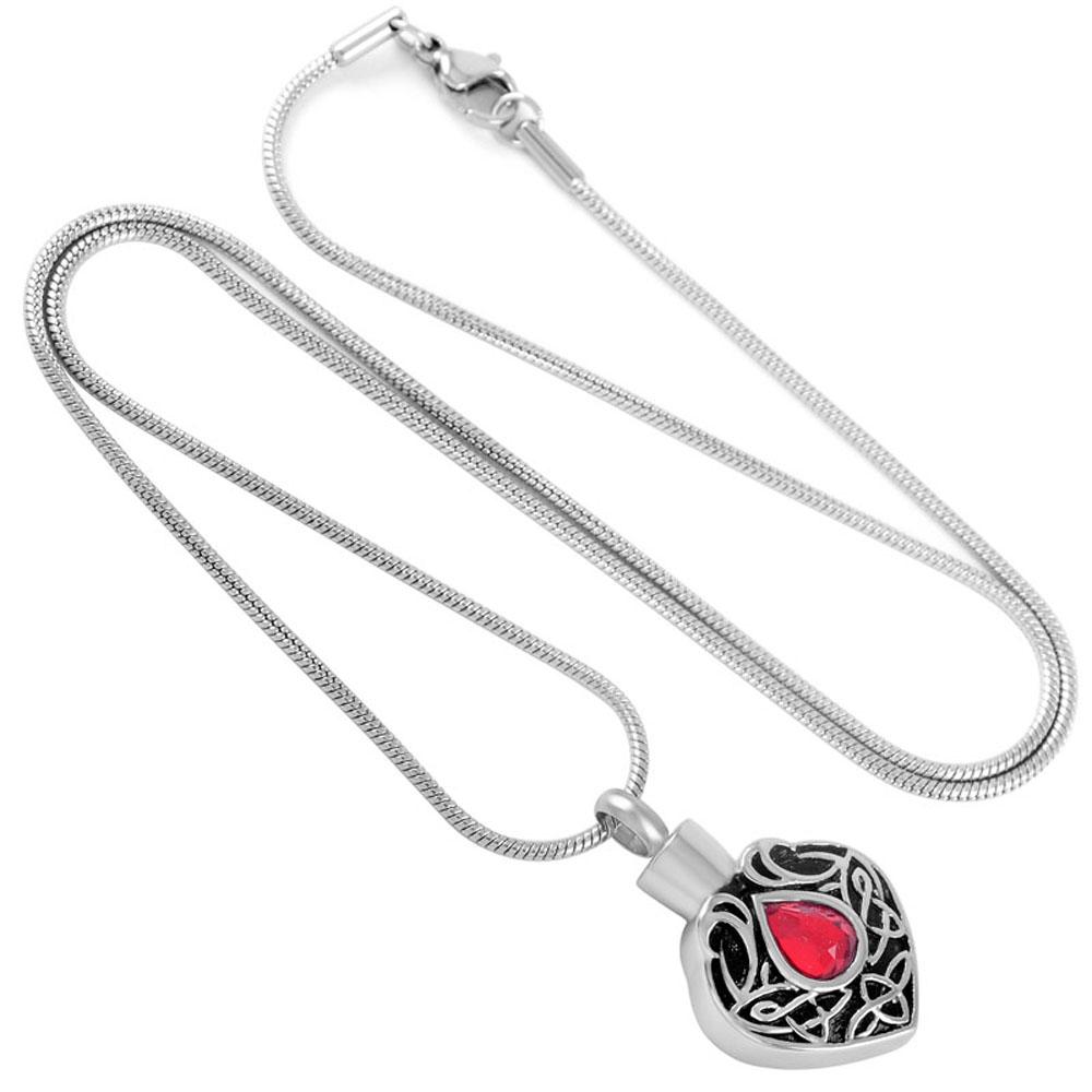 Cremation Necklace - Vintage Heart Shaped Cremation Urn Necklaces With Rhinestone Gemstone