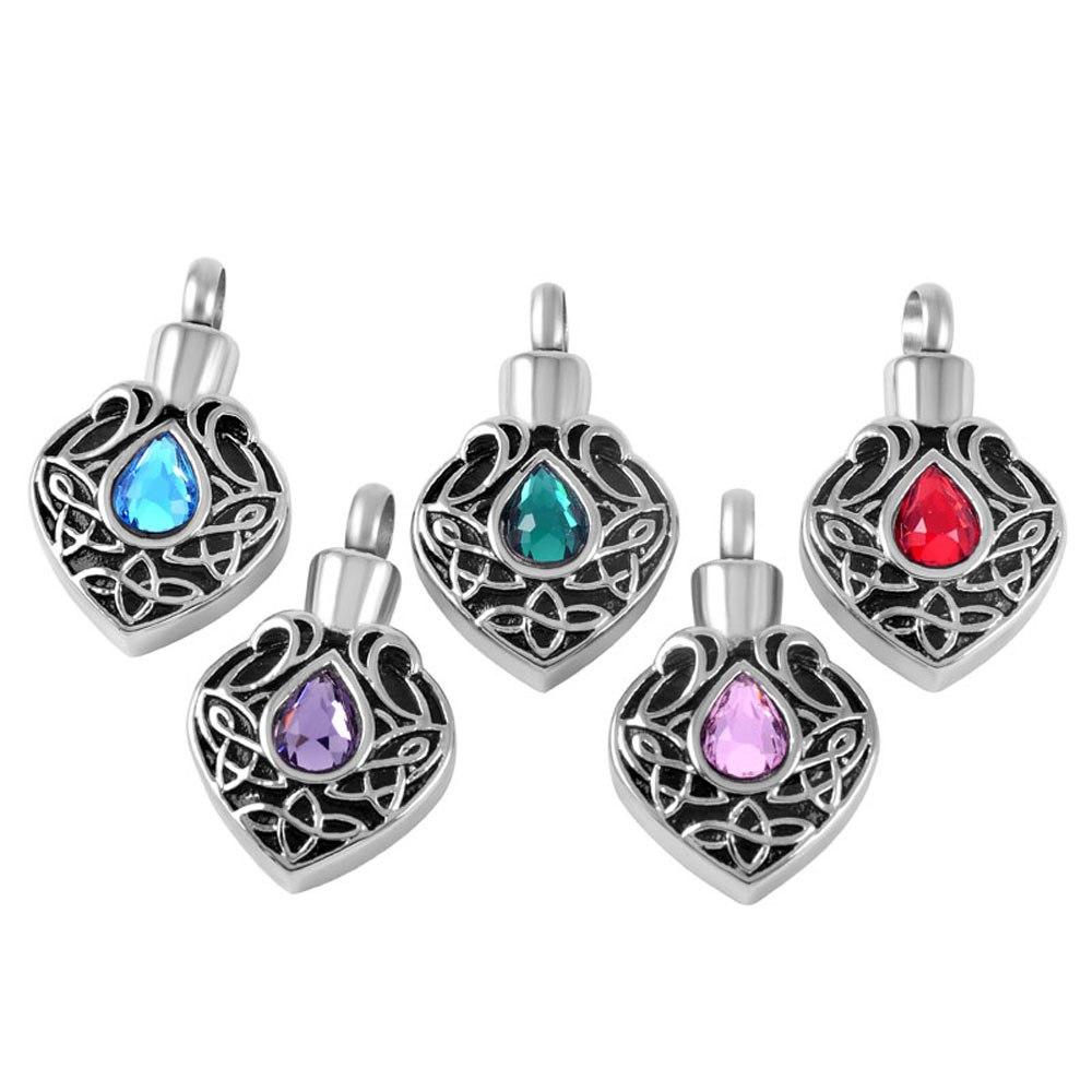 Cremation Necklace - Vintage Heart Shaped Cremation Urn Necklaces With Rhinestone Gemstone