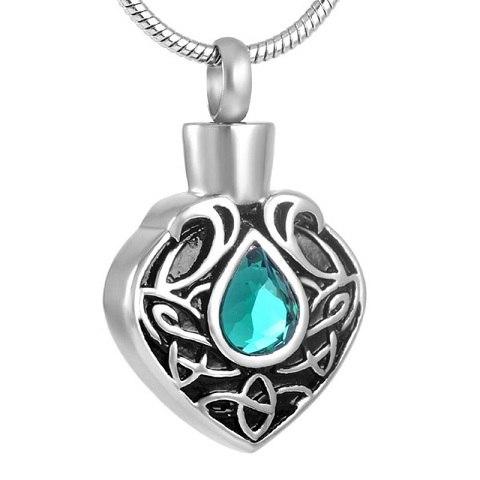 Cremation Necklace - Vintage Heart Shaped Cremation Urn Necklaces With Rhinestone Gemstone