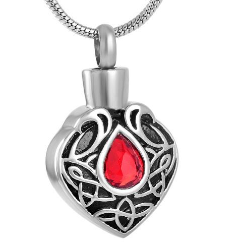 Cremation Necklace - Vintage Heart Shaped Cremation Urn Necklaces With Rhinestone Gemstone