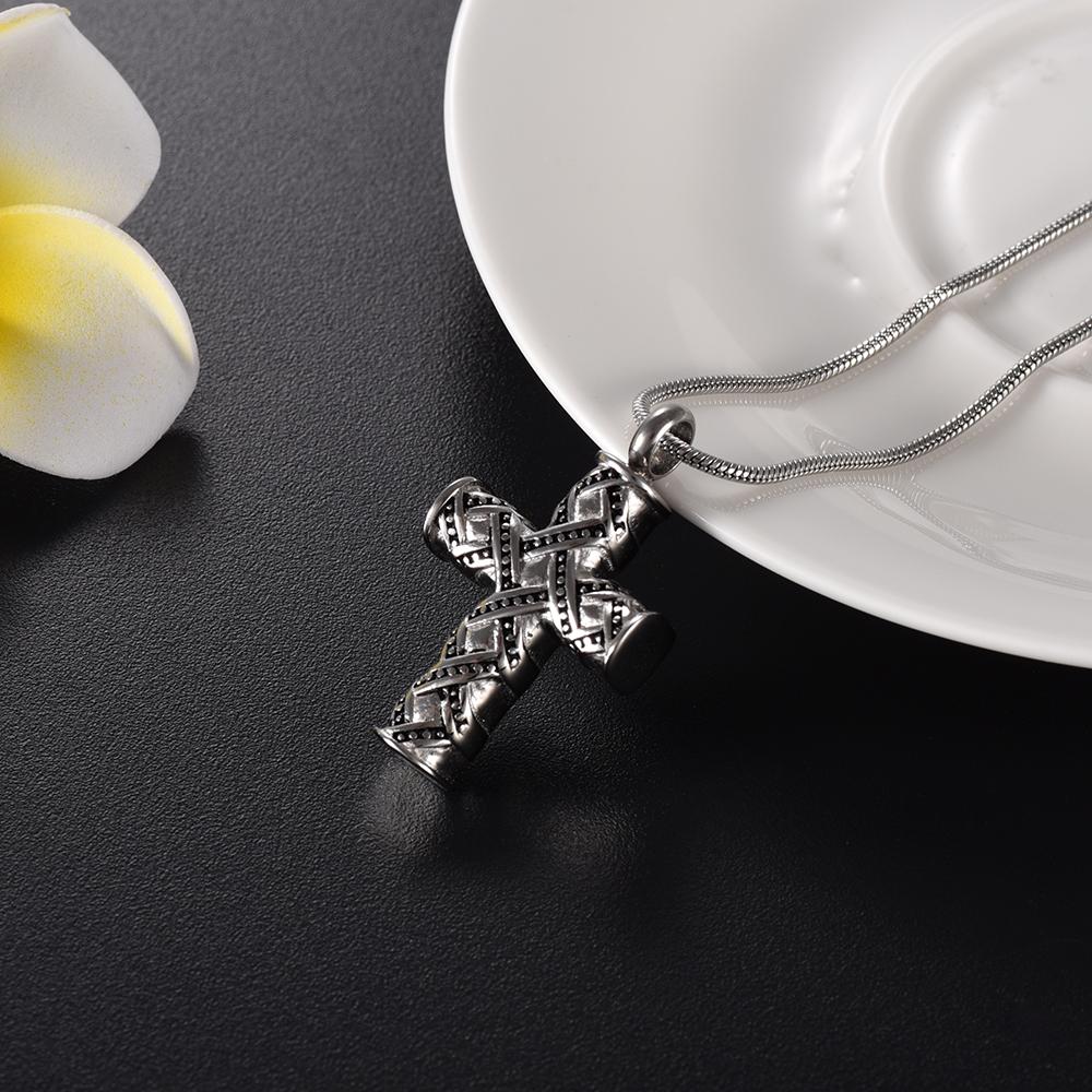Cremation Necklace - Wrapped Cross Cremation Urn Necklace