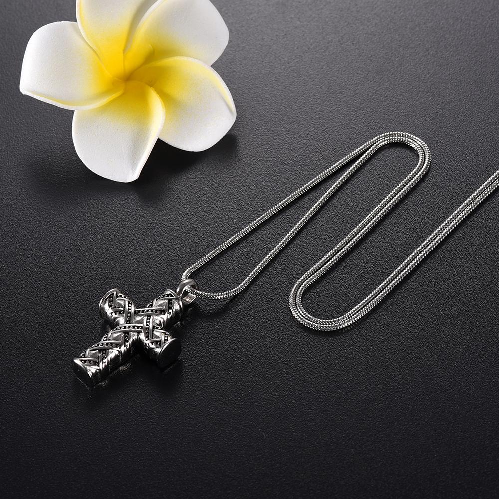 Cremation Necklace - Wrapped Cross Cremation Urn Necklace