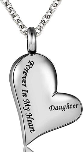 Heart Shaped Cremation Urn Necklace Engraved With "Forever In My Heart" Cremation Necklace Cherished Emblems Daughter 