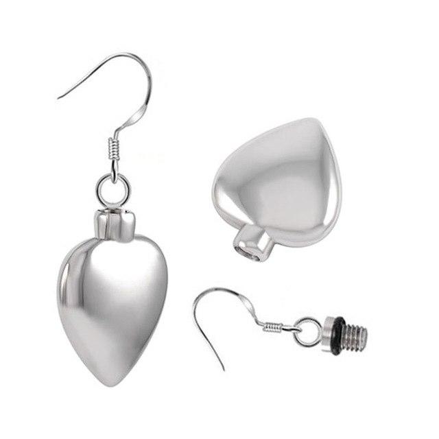 Earrings - Silver Heart Shaped Cremation Urn Earrings