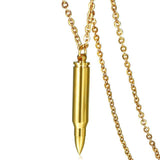 Gold rifle bullet cremation necklace on a gold chain