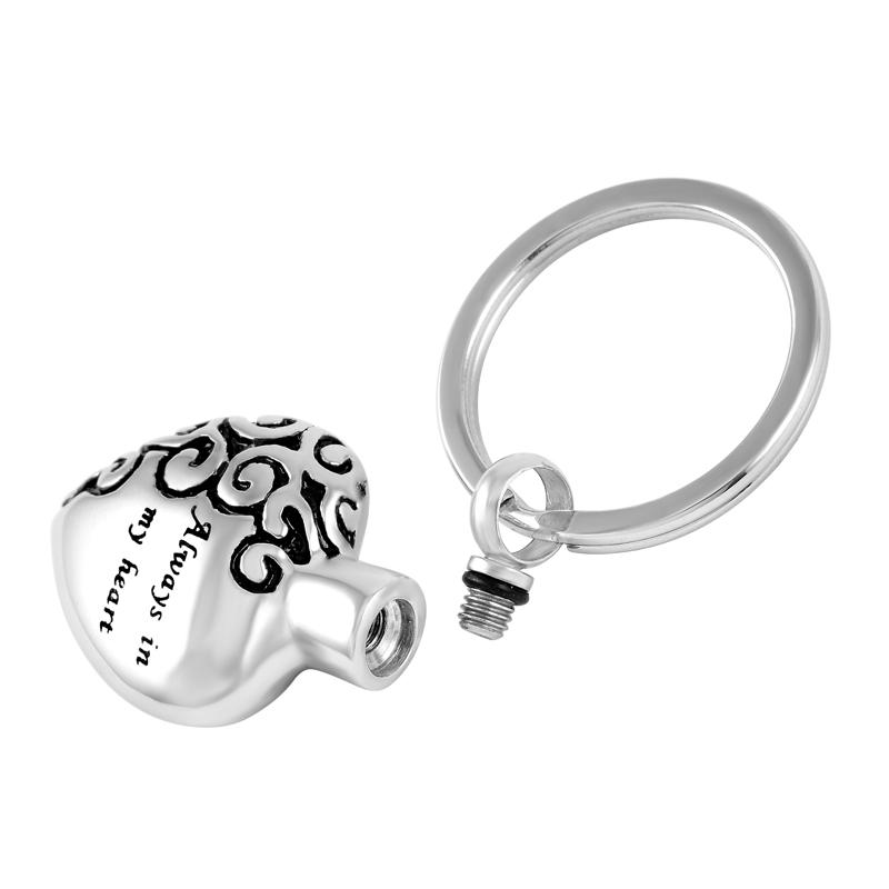 Keychain - "Always In My Heart" Silver Cremation Urn Keychain