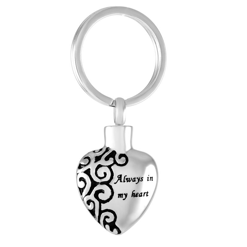 Keychain - "Always In My Heart" Silver Cremation Urn Keychain
