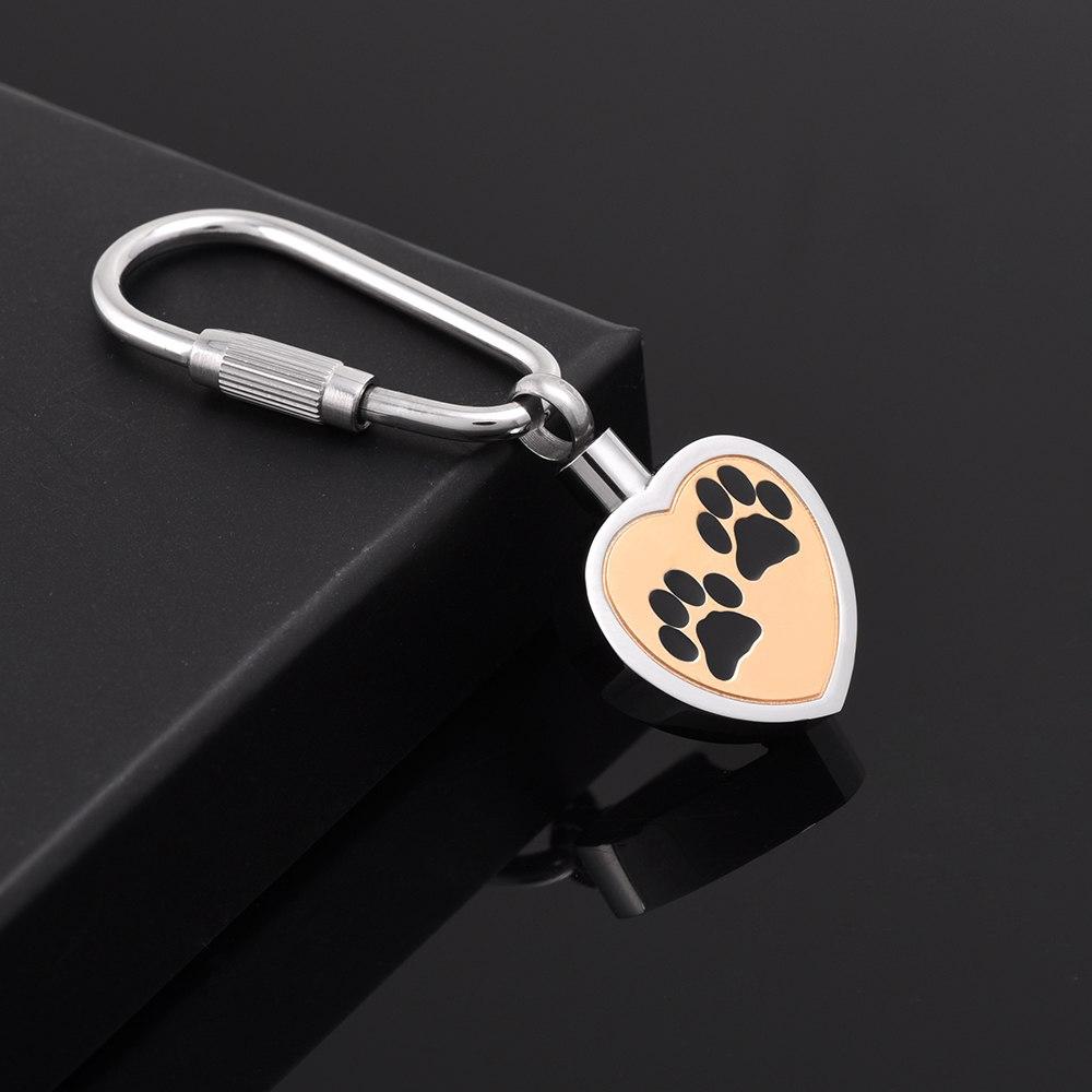 Keychain - Heart Shaped Cremation Urn Keychain With Paw Prints