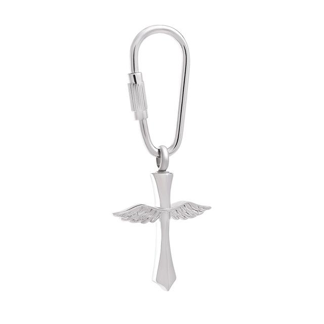 Keychain - Silver Angel Wing Cross Cremation Urn Keychain