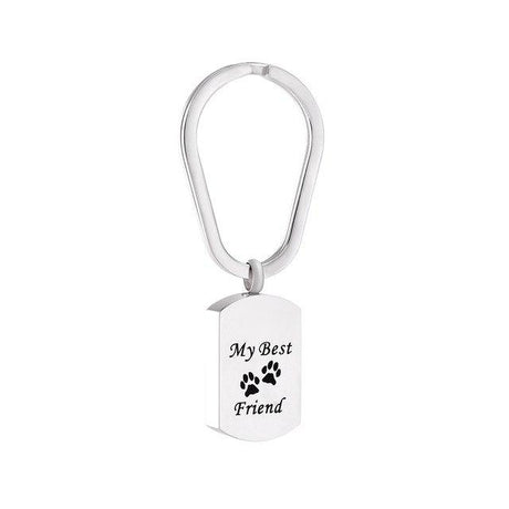 Silver Pet Keychain Urn Dog Tag with Pet Paw Cherished Emblems