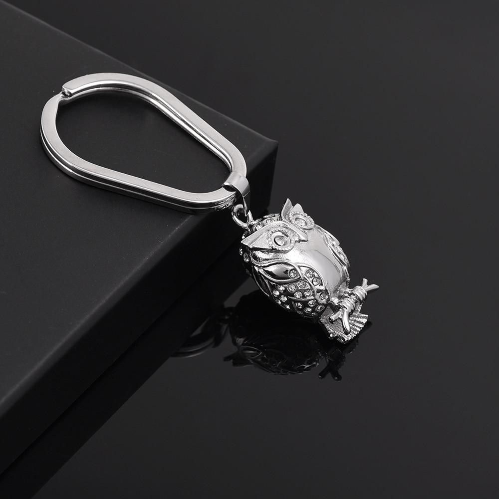 Keychain - Silver Owl Cremation Urn Keychain With Gemstones
