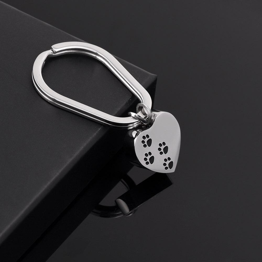 Keychain - Simple Heart Shaped Cremation Urn Keychain With Pet Paws