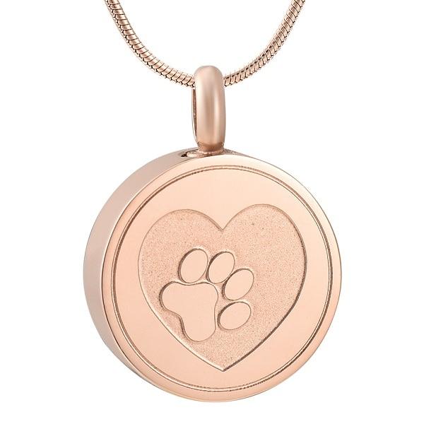 Paw Print Cremation Urn Necklace Etched With A Heart