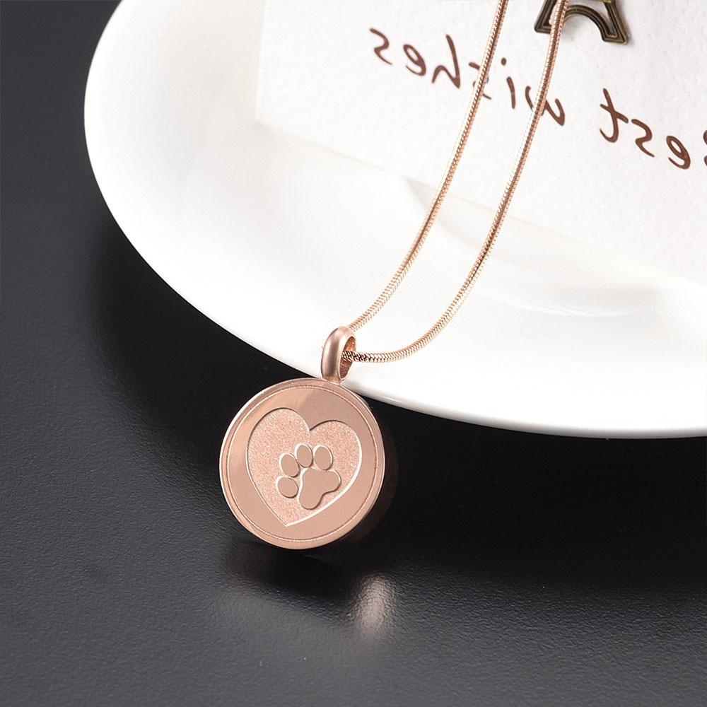 Paw Print Cremation Urn Necklace Etched With A Heart