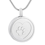 Paw Print Cremation Urn Necklace Etched With A Heart