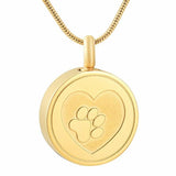 Paw Print Cremation Urn Necklace Etched With A Heart