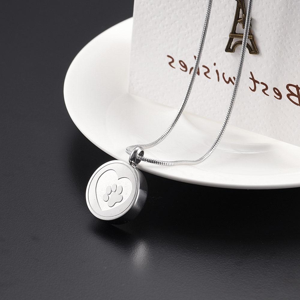 Paw Print Cremation Urn Necklace Etched With A Heart