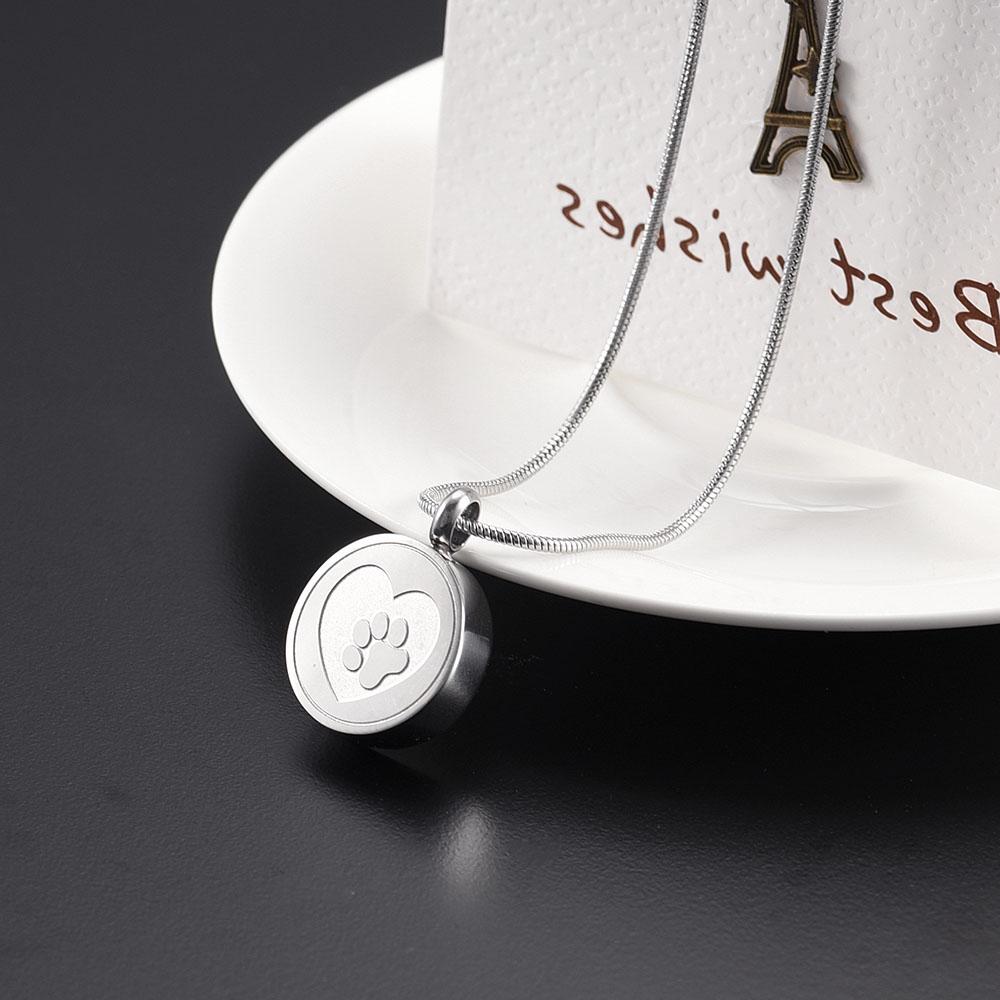 Paw Print Cremation Urn Necklace Etched With A Heart