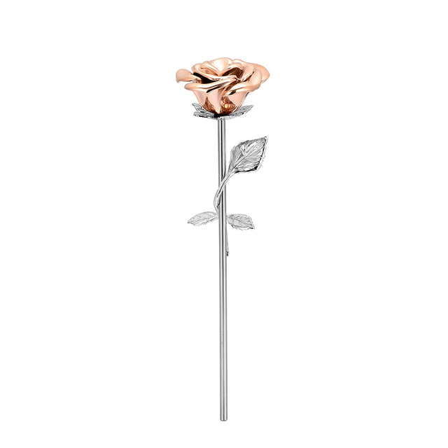 Unique Rose Flower Shaped Keepsake Cremation Urn Urn Cherished Emblems Rose Gold With Silver Stem 