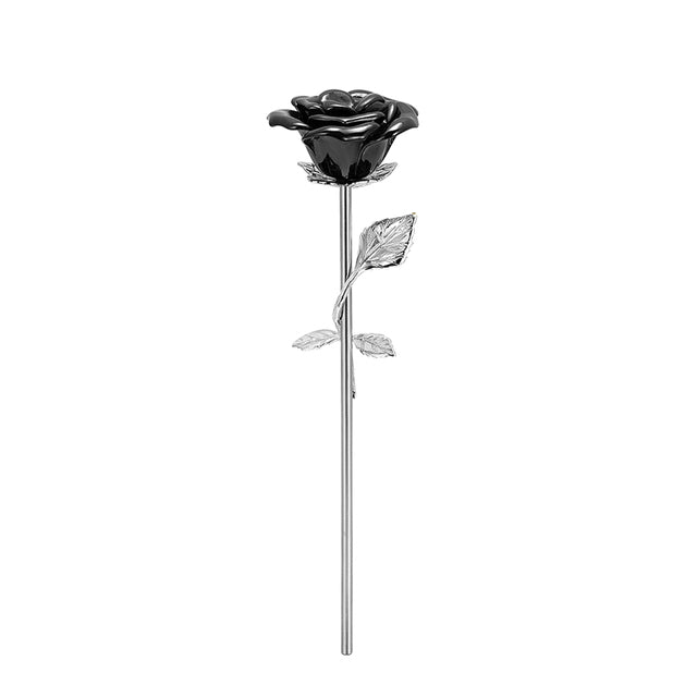 Unique Rose Flower Shaped Keepsake Cremation Urn Urn Cherished Emblems Black Gun With Silver Stem 