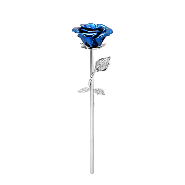 Unique Rose Flower Shaped Keepsake Cremation Urn Urn Cherished Emblems Blue With Silver Stem 