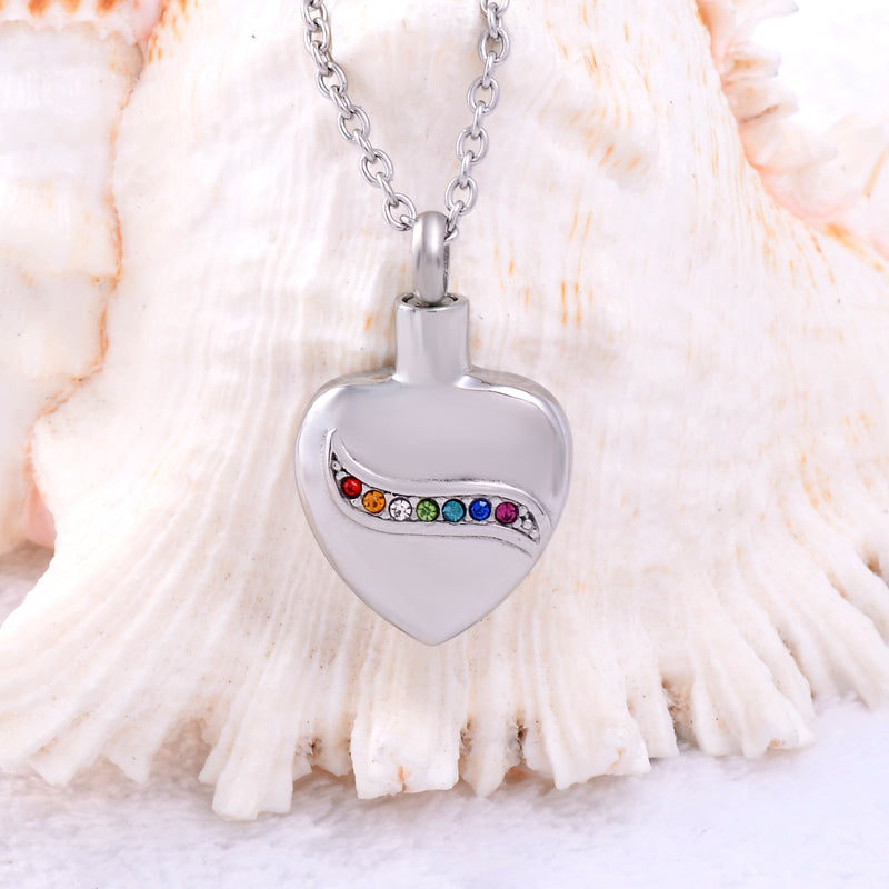 LGBTQ+ Rainbow Heart Cremation Urn Necklace Cremation Necklace Cherished Emblems 