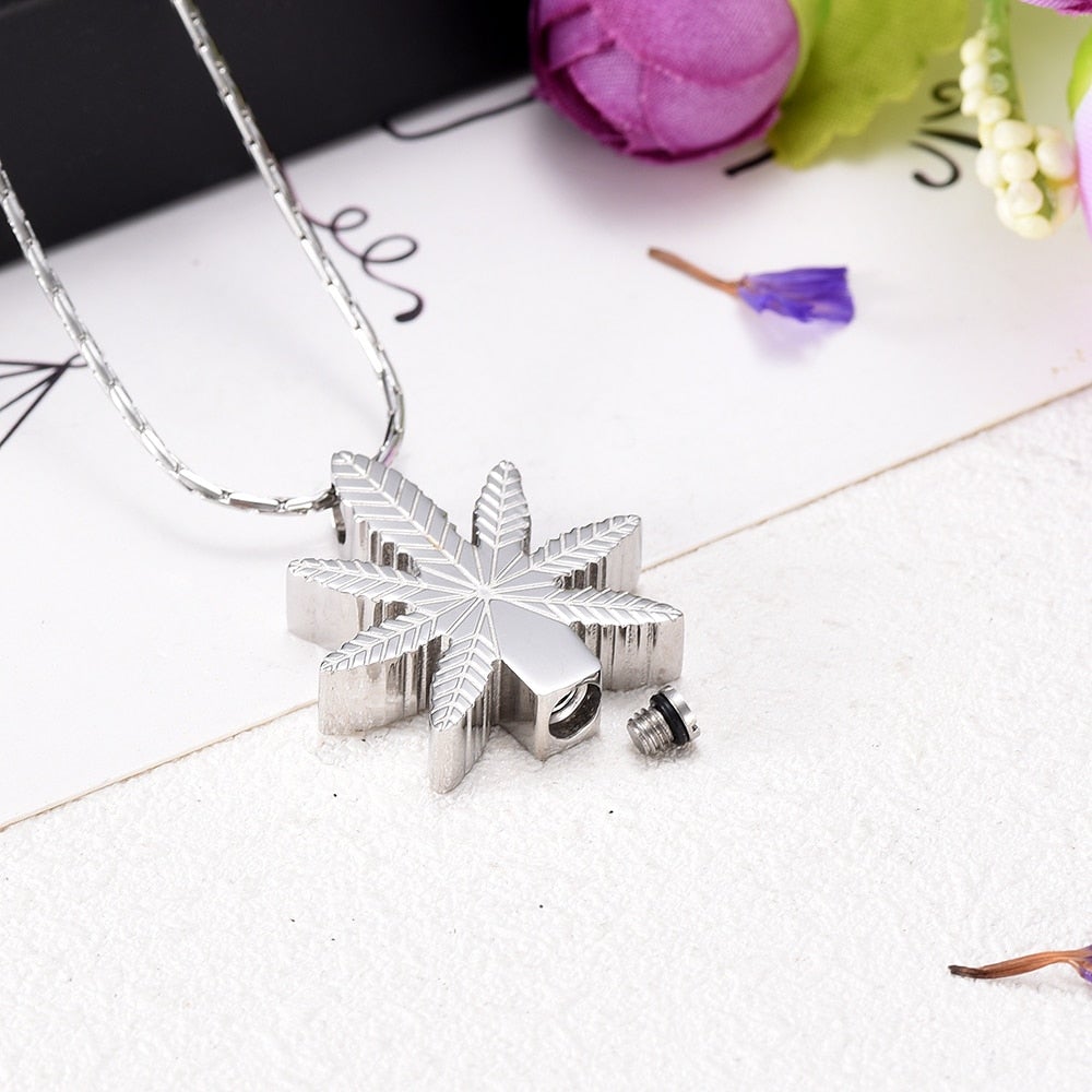 Pot Leaf Cremation Urn Necklace Cremation Necklace Cherished Emblems 
