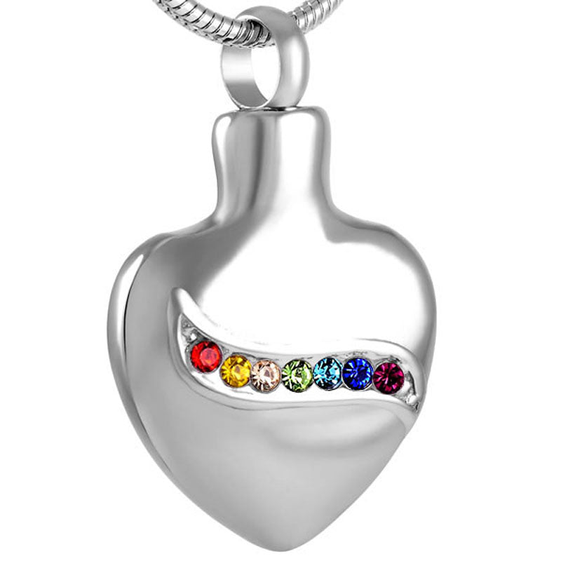 LGBTQ+ Rainbow Heart Cremation Urn Necklace Cremation Necklace Cherished Emblems 