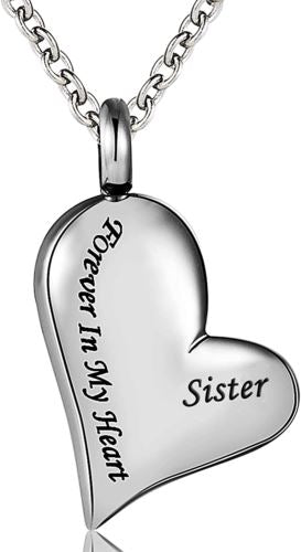 Heart Shaped Cremation Urn Necklace Engraved With "Forever In My Heart" Cremation Necklace Cherished Emblems Sister 