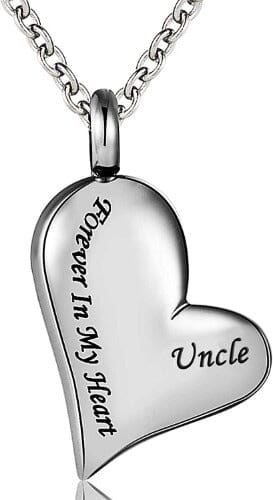 Heart Shaped Cremation Urn Necklace Engraved With "Forever In My Heart" Cremation Necklace Cherished Emblems Uncle 